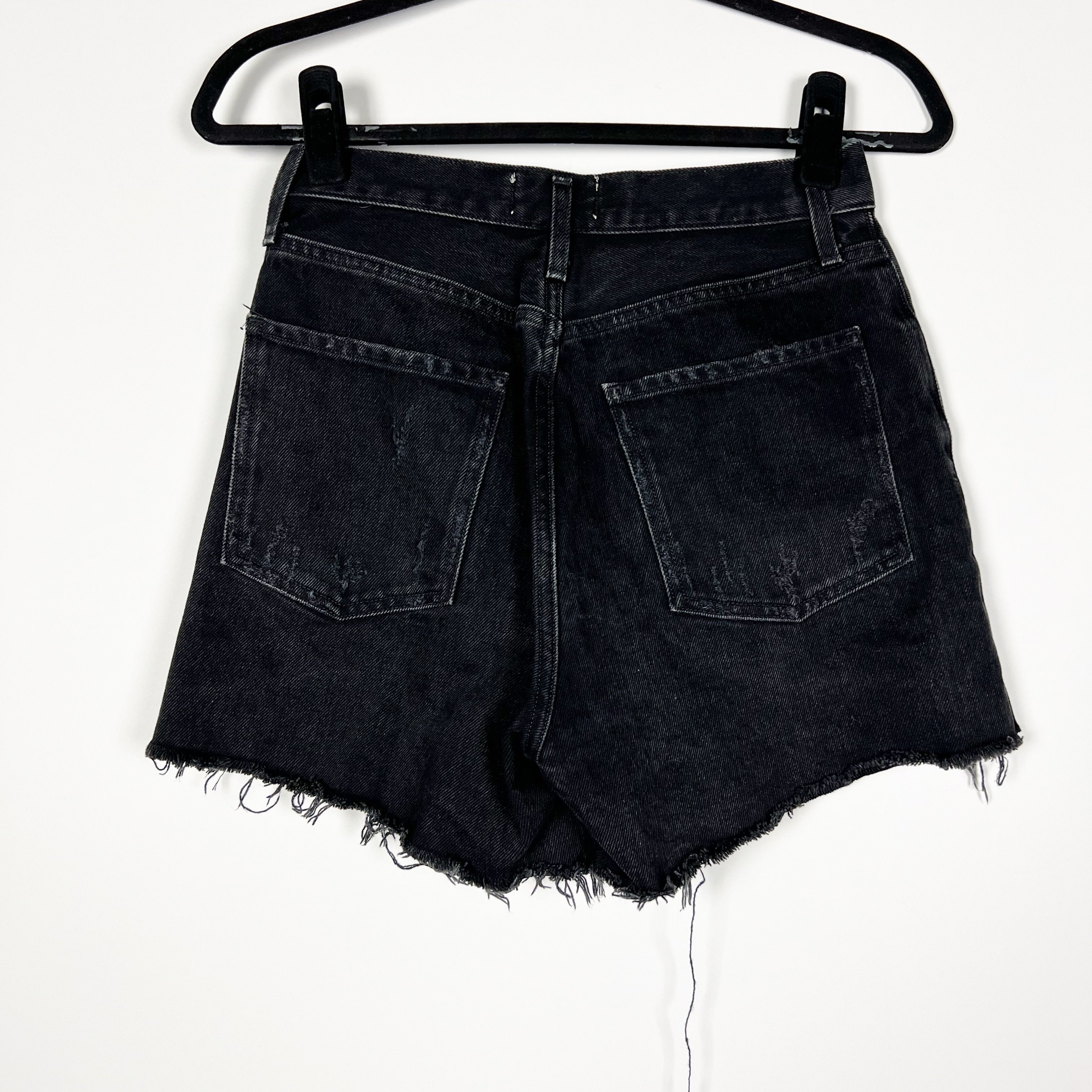 Agolde Dee Cotton Denim High Rise Extremely Distressed Mini Jean Shorts Seeker