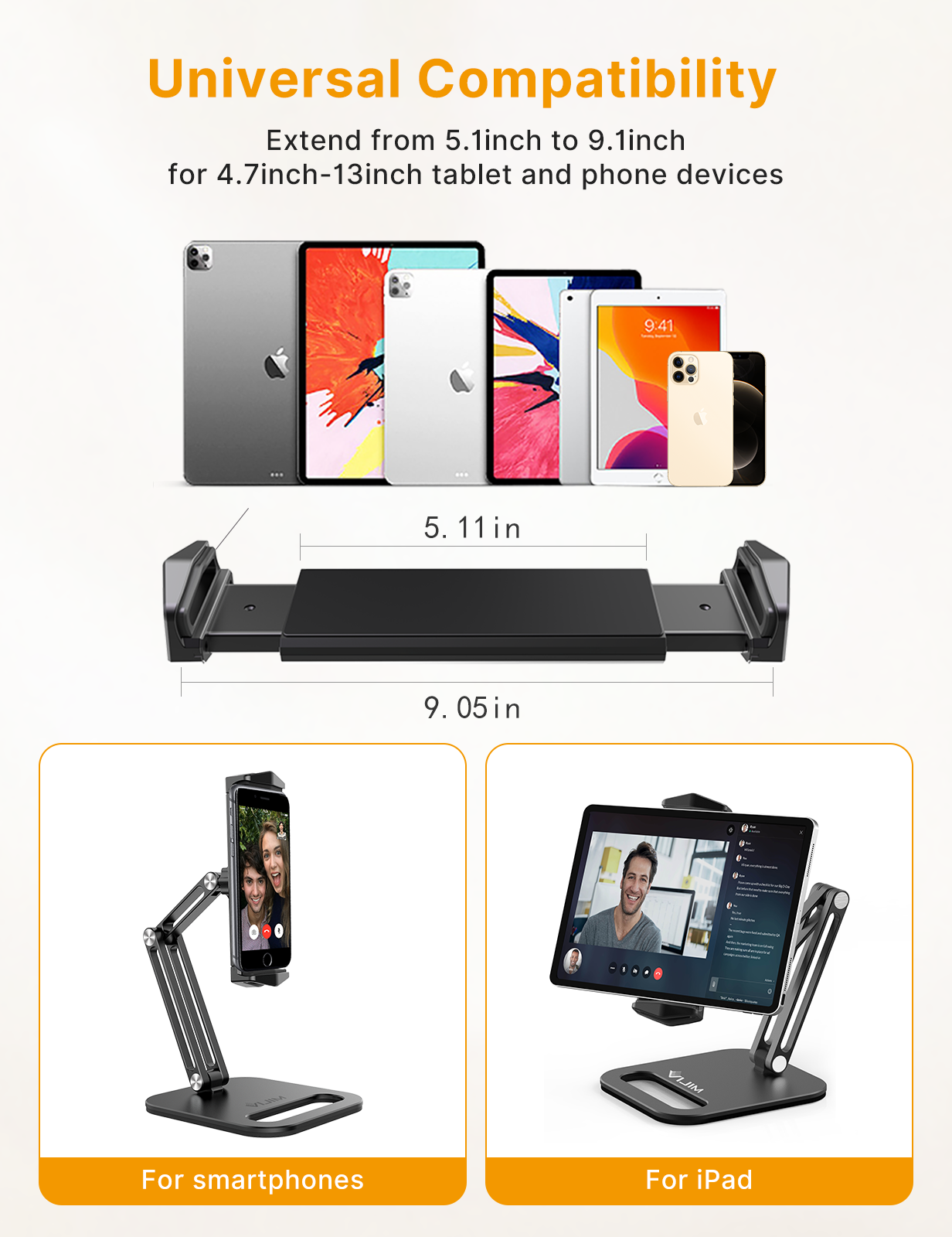 VIJIM Ulanzi - Soporte para tableta, soporte para iPad con brazo flexible,  soporte para iPad ajustable de 360° para escritorio y cama, soporte de