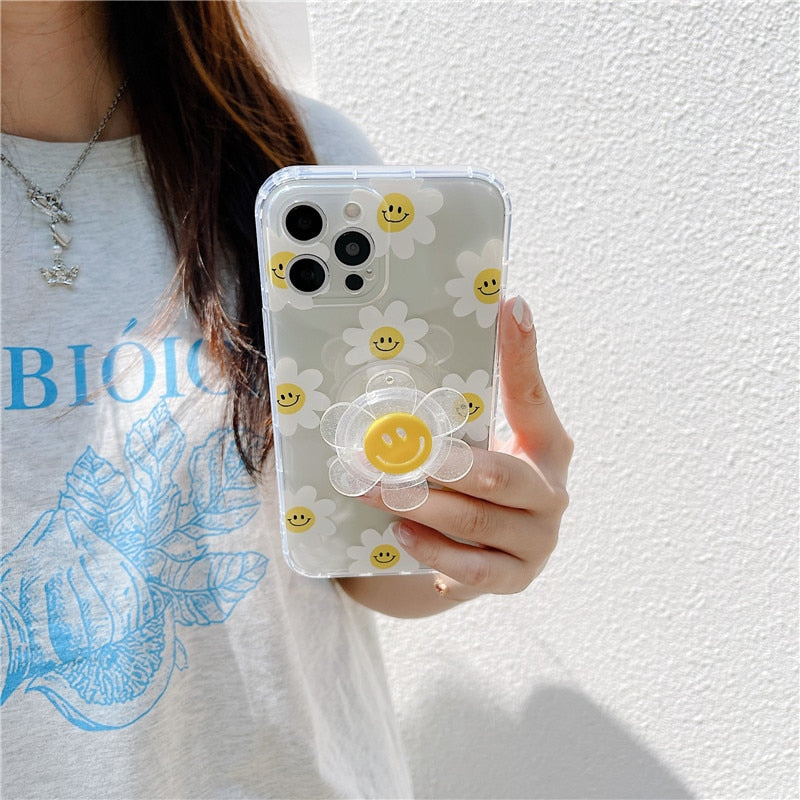 iPhone case with a see-through daisy grip holder