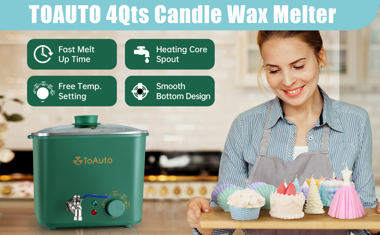 Electric Wax Melter for Candle Making Supplies, Holds 6 Qt of Melted Wax,  Electric Wax Melting Pot for Soy Wax with Quick-Pour Valve