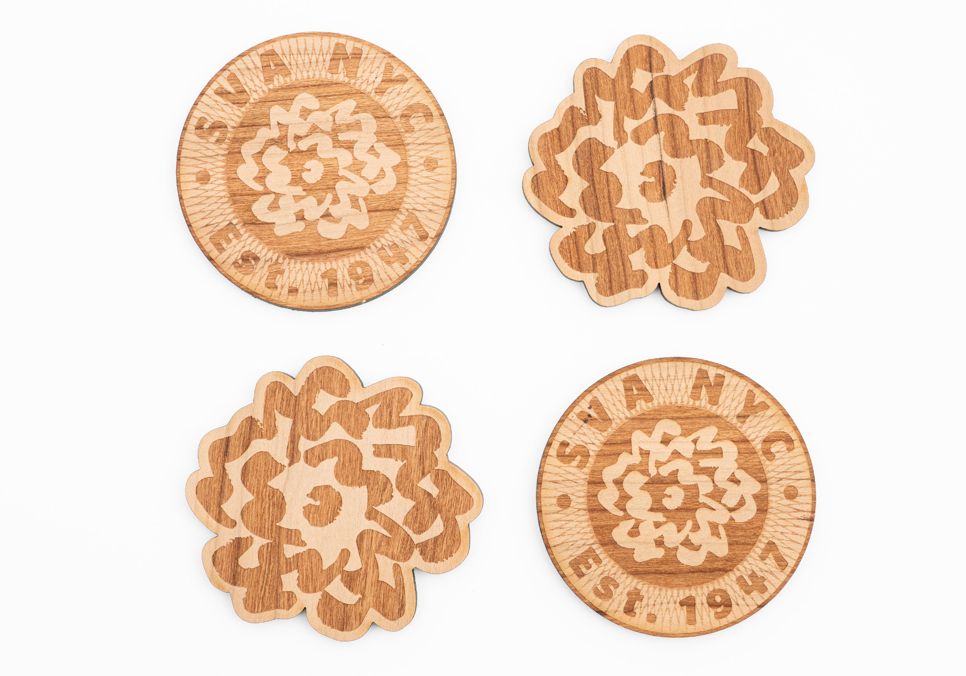 SVA 4 coaster set - wood lasercut all staff gift token flower