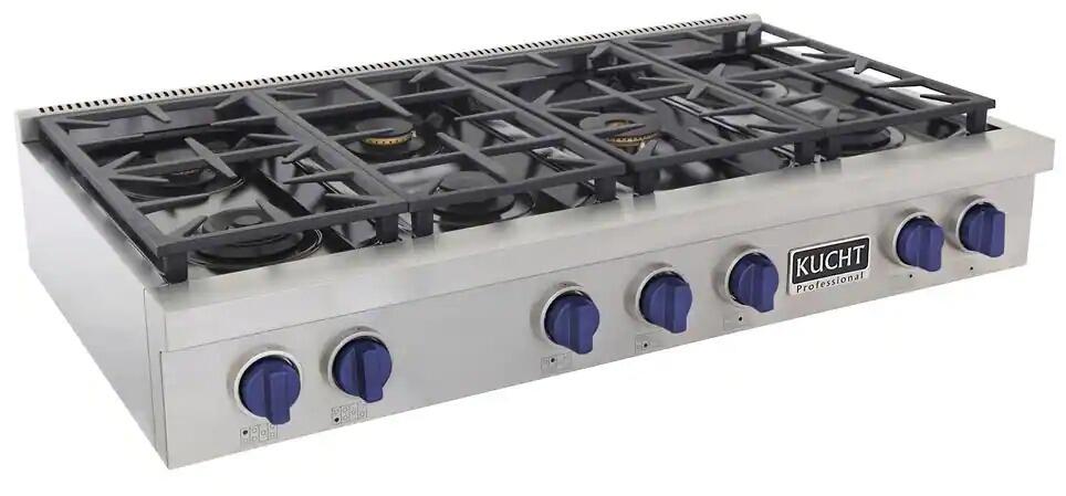 Kucht 48-Inch 6 Burner Gas Rangetop in Stainless Steel with Royal Blue Knob (KFX489T-B)