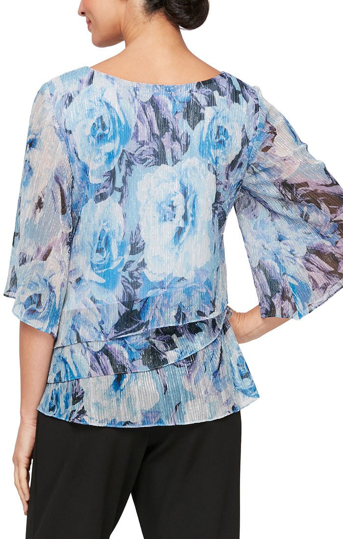 3/4 Sleeve Printed Blouse with Tiered Hem