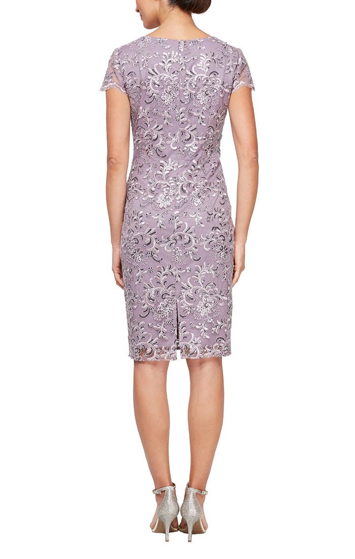 Embroidered Sheath Dress with Square Neckline