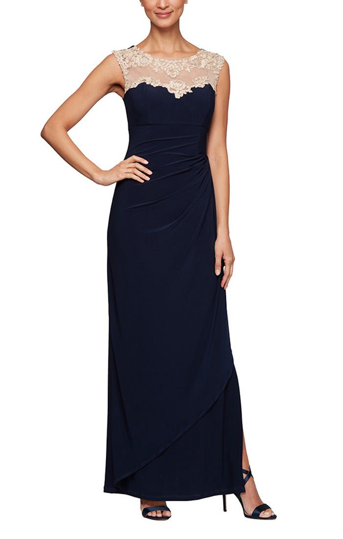 Petite Crepe Dress with Sweetheart Embroidered Lace Neckline