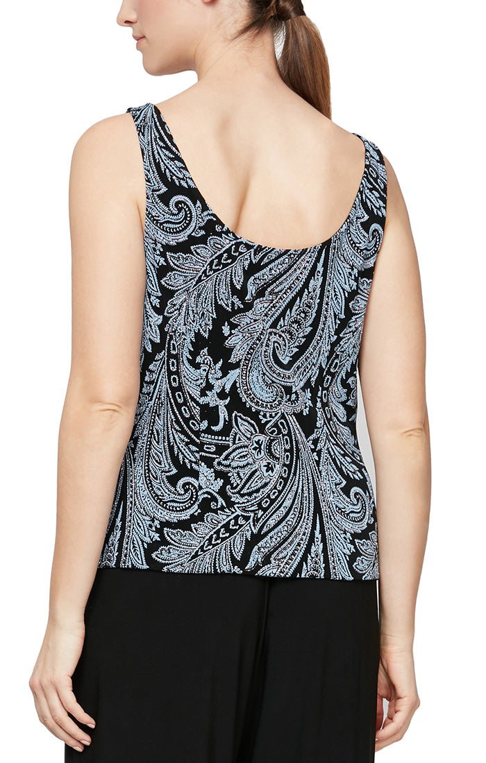 Plus - 3/4 Sleeve Printed Glitter Twinset with Scoop Neck Tank
