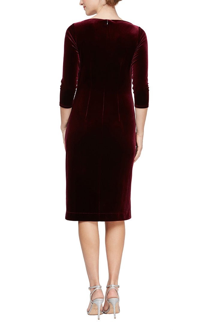 Regular - Surplice Neckline Velvet Cocktail Dress with Tulip Skirt & Embellishment at Hip