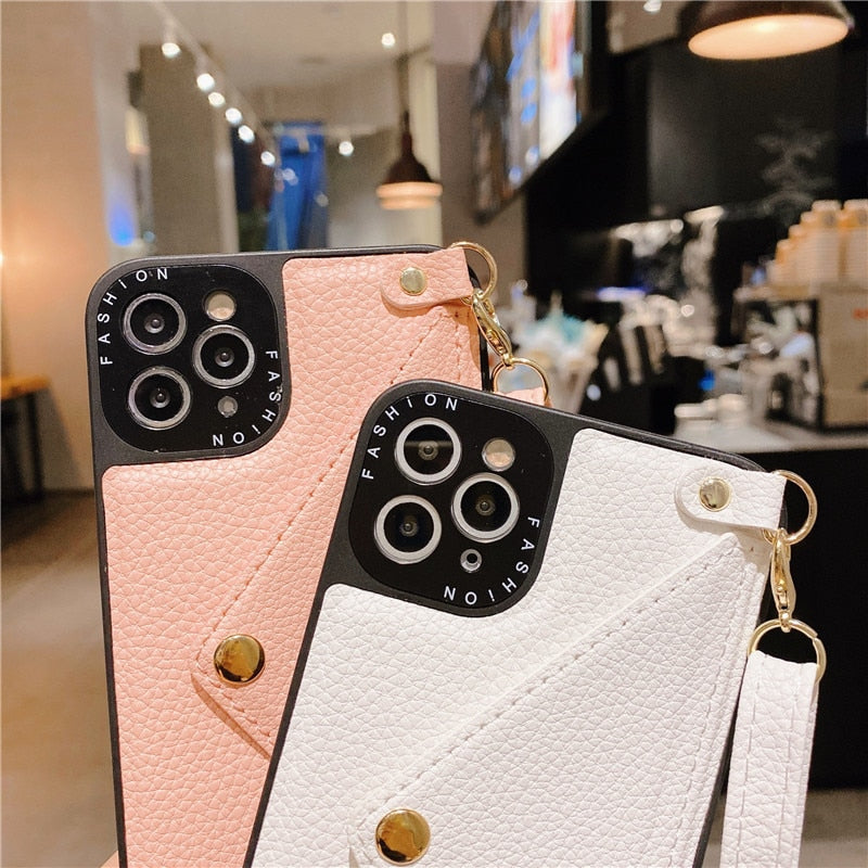 Wallet Shoulder Strap Leather Phone Case For iPhone SE 2020