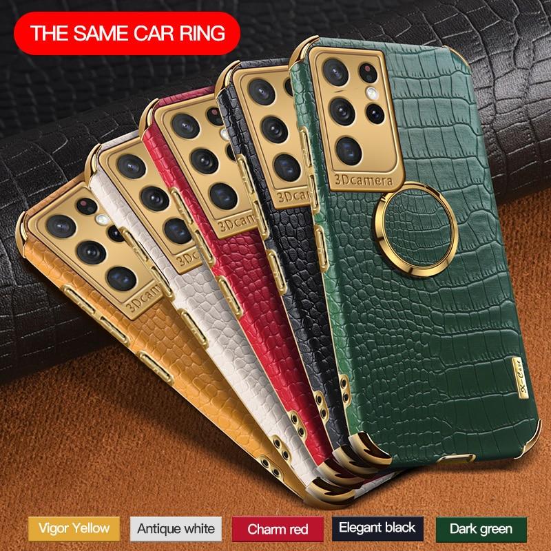 Luxury Leather Magnetic Ring Holder Phone Case For Samsung Galaxy S21 Series