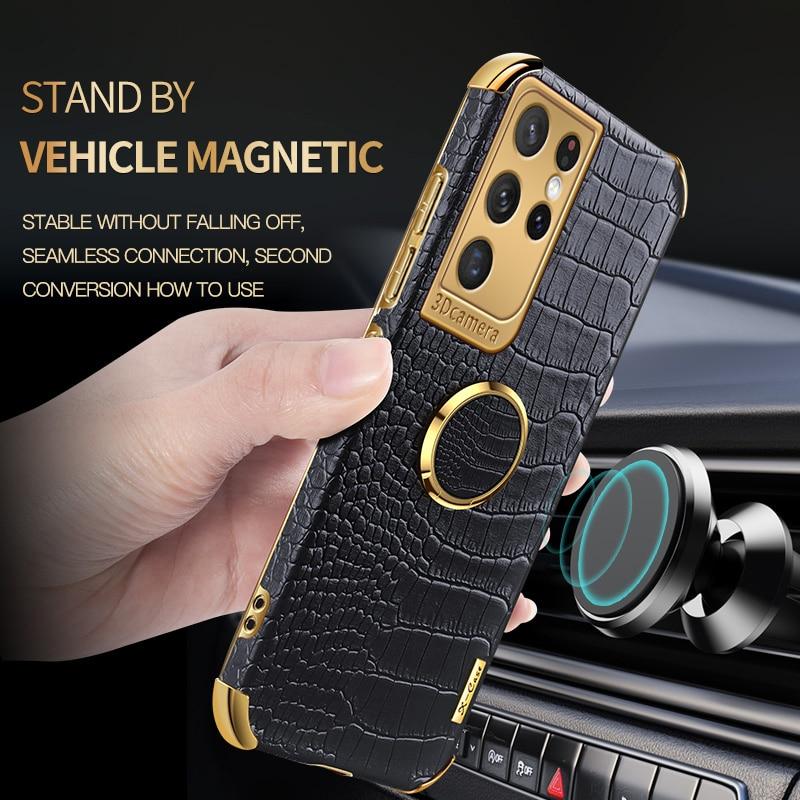 Luxury Leather Magnetic Ring Holder Phone Case For Samsung Galaxy S21 Series