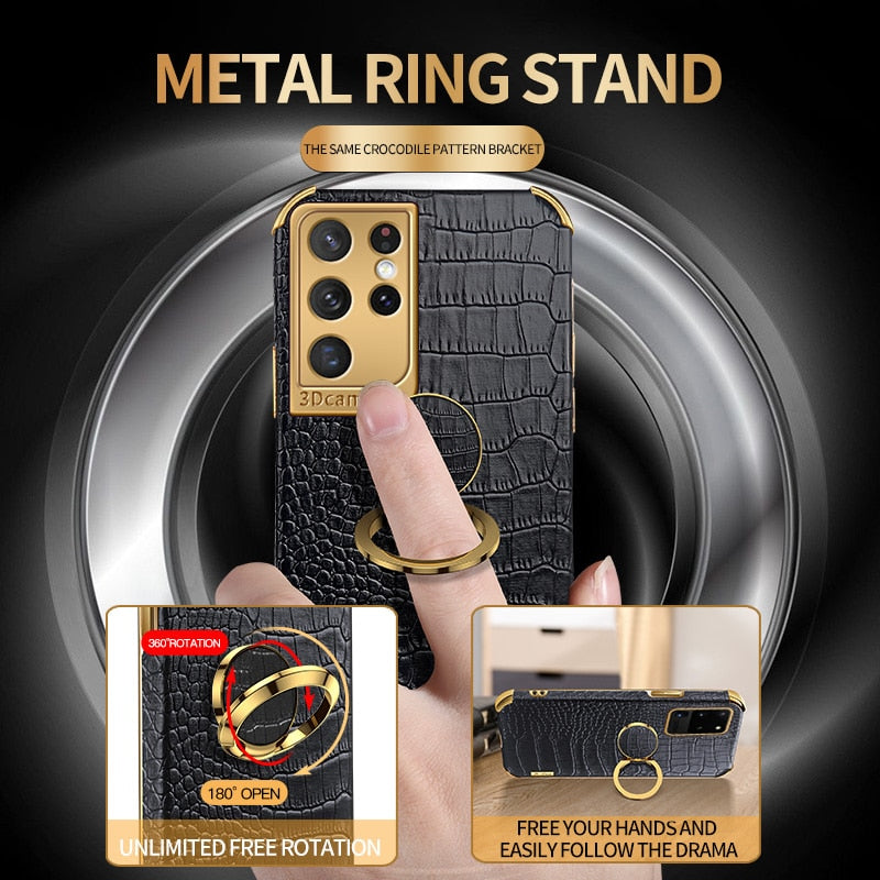 Luxury Leather Magnetic Ring Holder Phone Case For Samsung Galaxy S20 FE, S20, S20 Plus, S20 Ultra