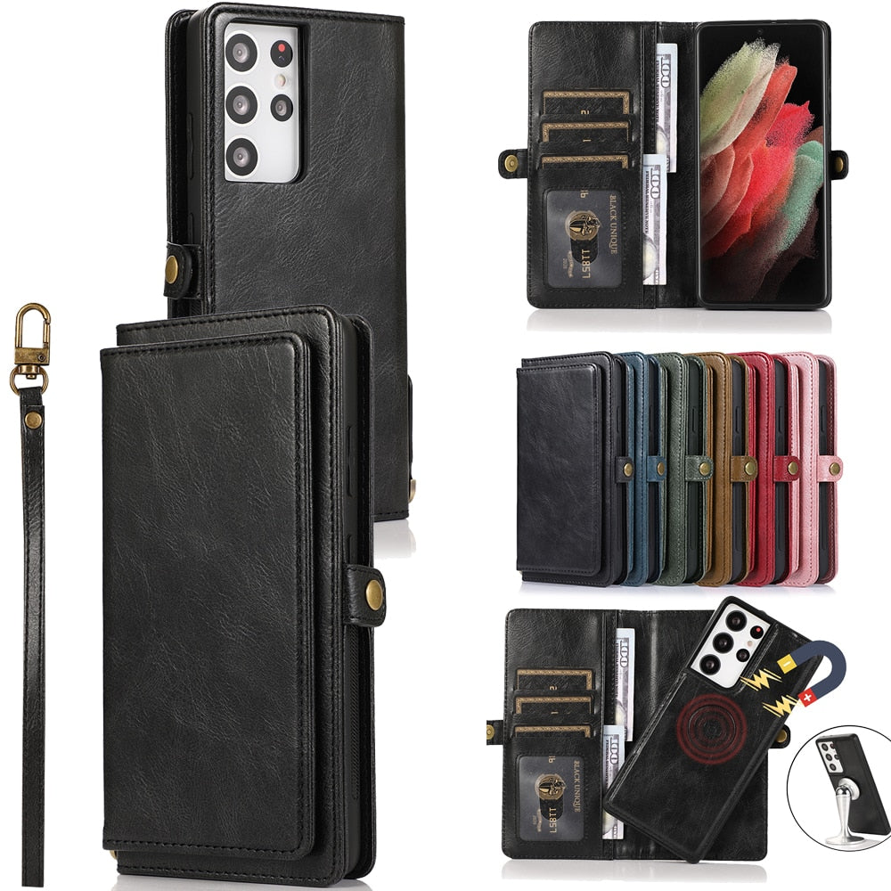 Retro Leather Magnetic Wallet Phone Case For Samsung Galaxy Note 20, Note 20 Ultra, Note 10, Note 10 Plus
