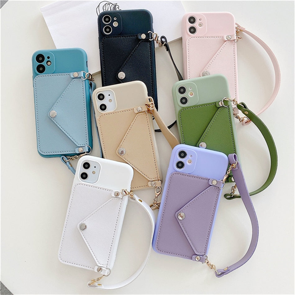 Wallets With Hanging Rope Soft Card Strap Holder Phone Case For Samsung Galaxy A50, A51, A52