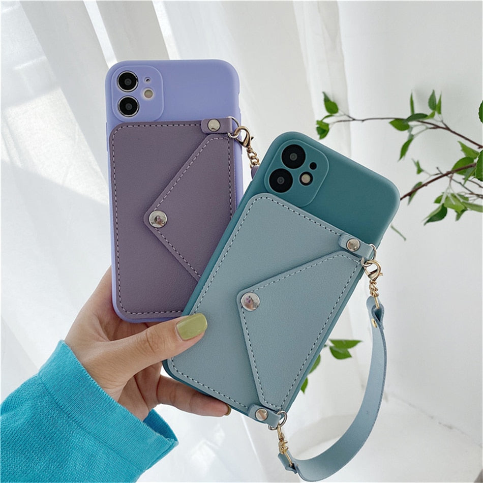 Wallets With Hanging Rope Soft Card Strap Holder Phone Case For Samsung Galaxy A50, A51, A52