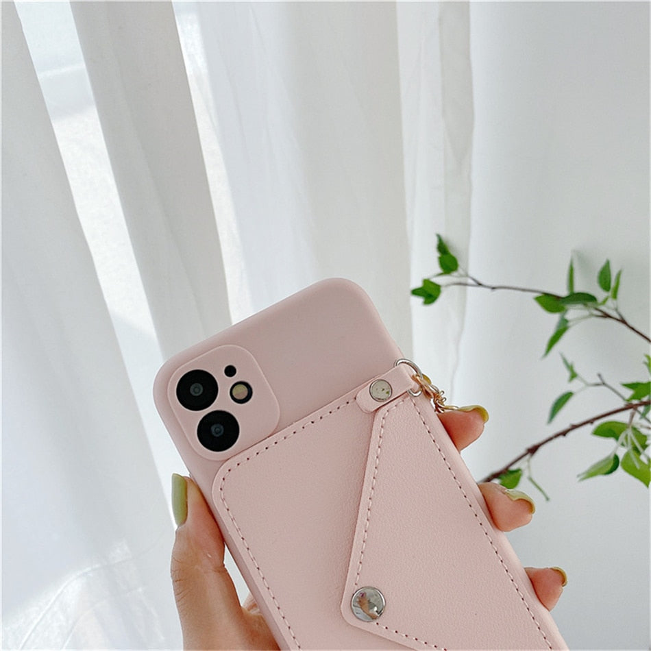 Wallets With Hanging Rope Soft Card Strap Holder Phone Case For Samsung Galaxy A50, A51, A52