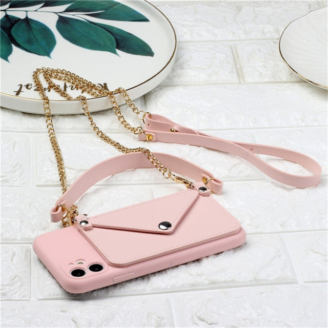 Wallets With Hanging Rope Soft Card Strap Holder Phone Case For Samsung Galaxy A50, A51, A52