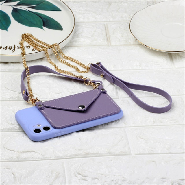 Wallets With Hanging Rope Soft Card Strap Holder Phone Case For Samsung Galaxy A50, A51, A52