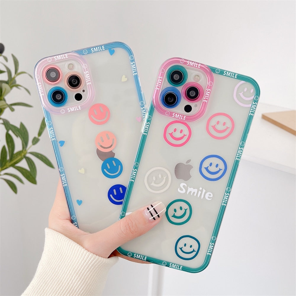 Cute Colorful Smiley Transparent Phone Case For iPhone 13 Series