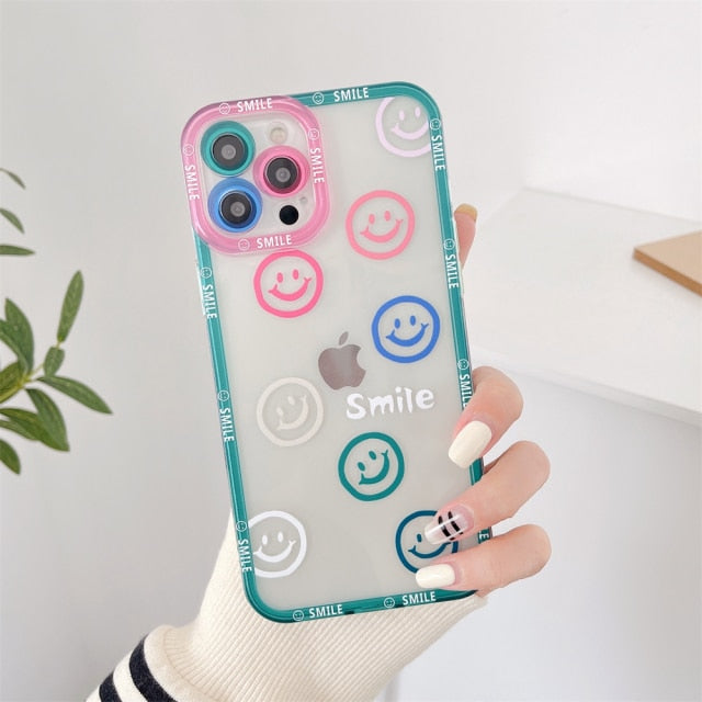 Cute Colorful Smiley Transparent Phone Case For iPhone 13 Series