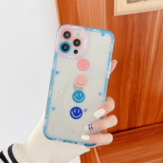 Cute Colorful Smiley Transparent Phone Case For iPhone 13 Series