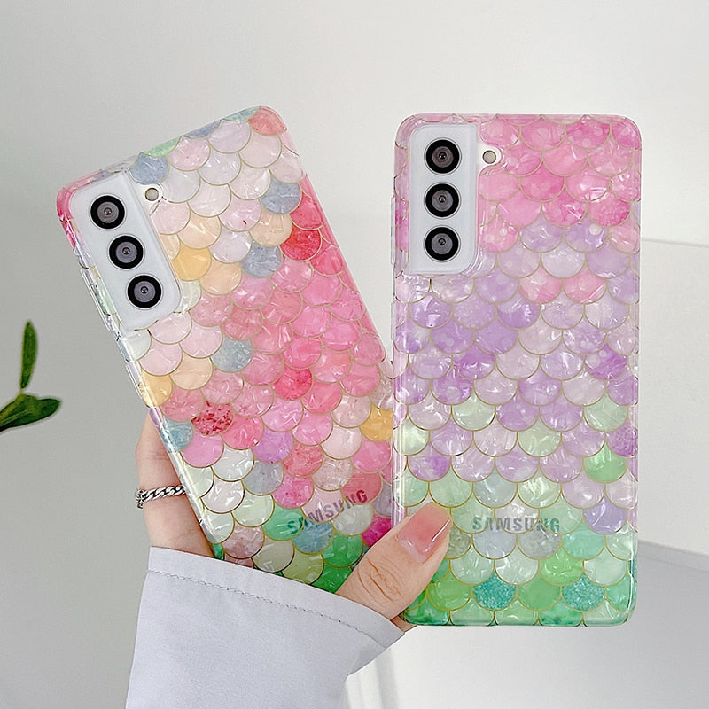 Mermaid Fish Scales Shell Phone Case For Samsung Galaxy S21 Series