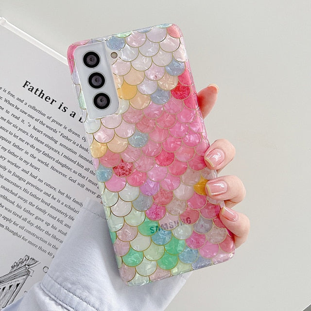 Mermaid Fish Scales Shell Phone Case For Samsung Galaxy S21 Series