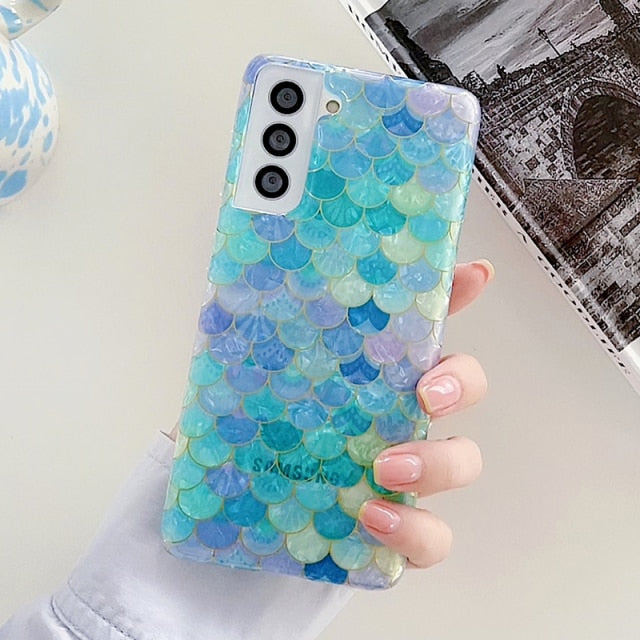 Mermaid Fish Scales Shell Phone Case For Samsung Galaxy S21 Series