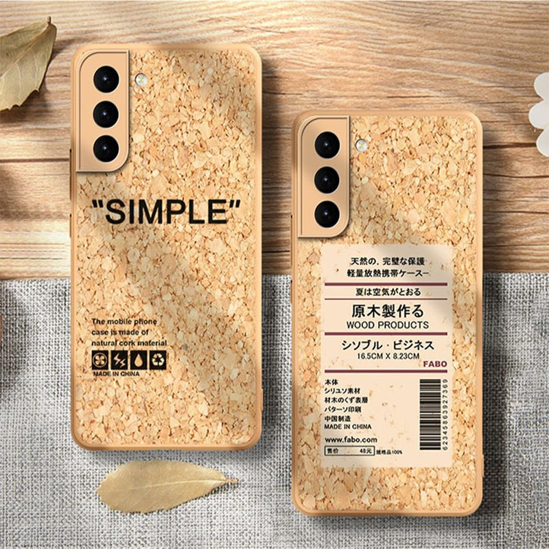 Cork Wood Breathable Shockproof Soft Silicone Phone Case For Samsung S21 Series