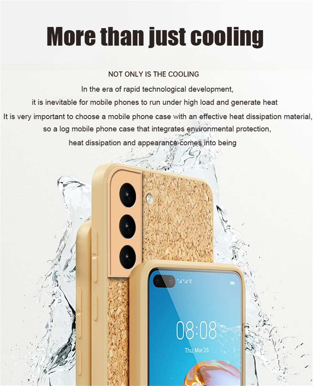 Cork Wood Breathable Shockproof Soft Silicone Phone Case For Samsung S21 Series