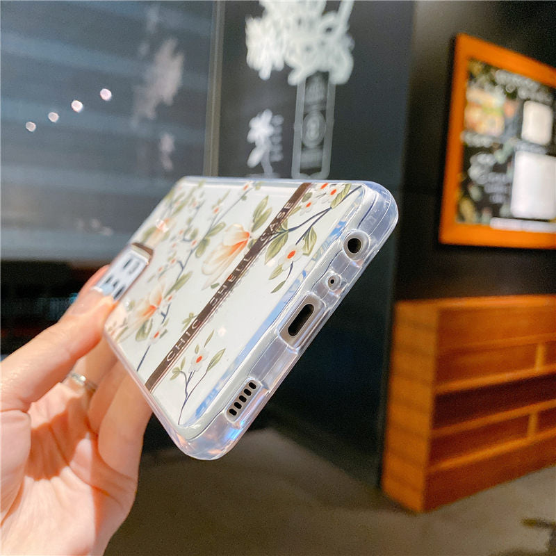 Plating Transparent Flower Leaf Soft Phone Case For Samsung A51, A52