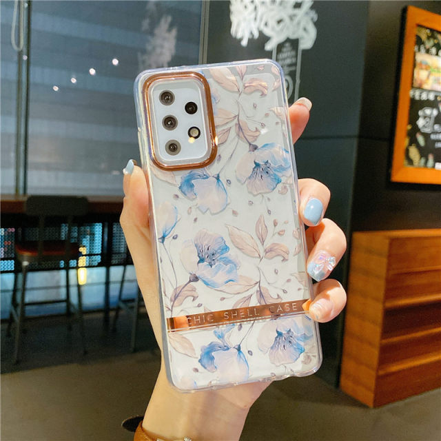 Plating Transparent Flower Leaf Soft Phone Case For Samsung A51, A52