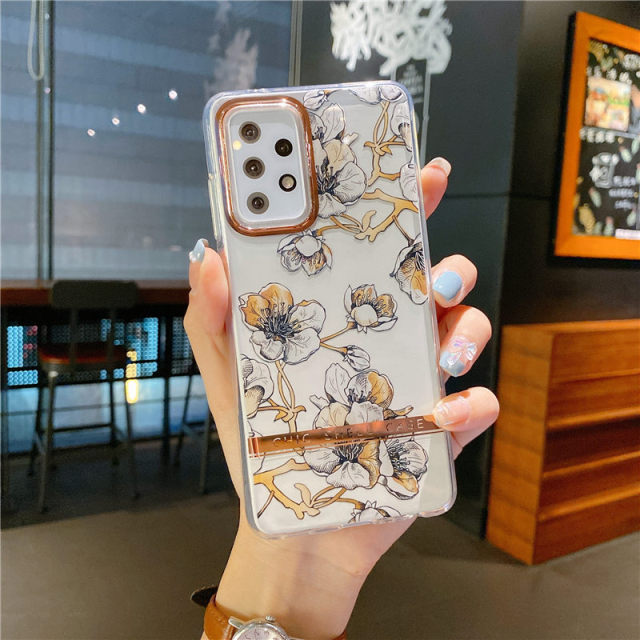 Plating Transparent Flower Leaf Soft Phone Case For Samsung A51, A52