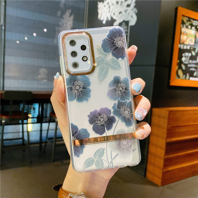 Plating Transparent Flower Leaf Soft Phone Case For Samsung A51, A52