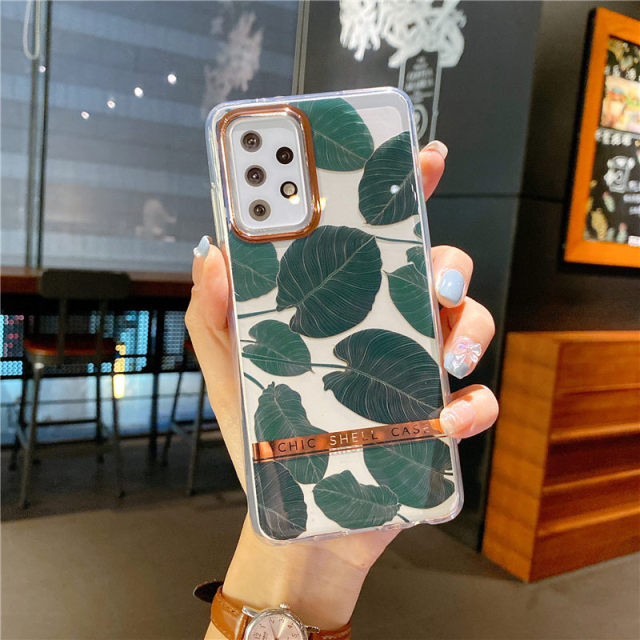 Plating Transparent Flower Leaf Soft Phone Case For Samsung A51, A52