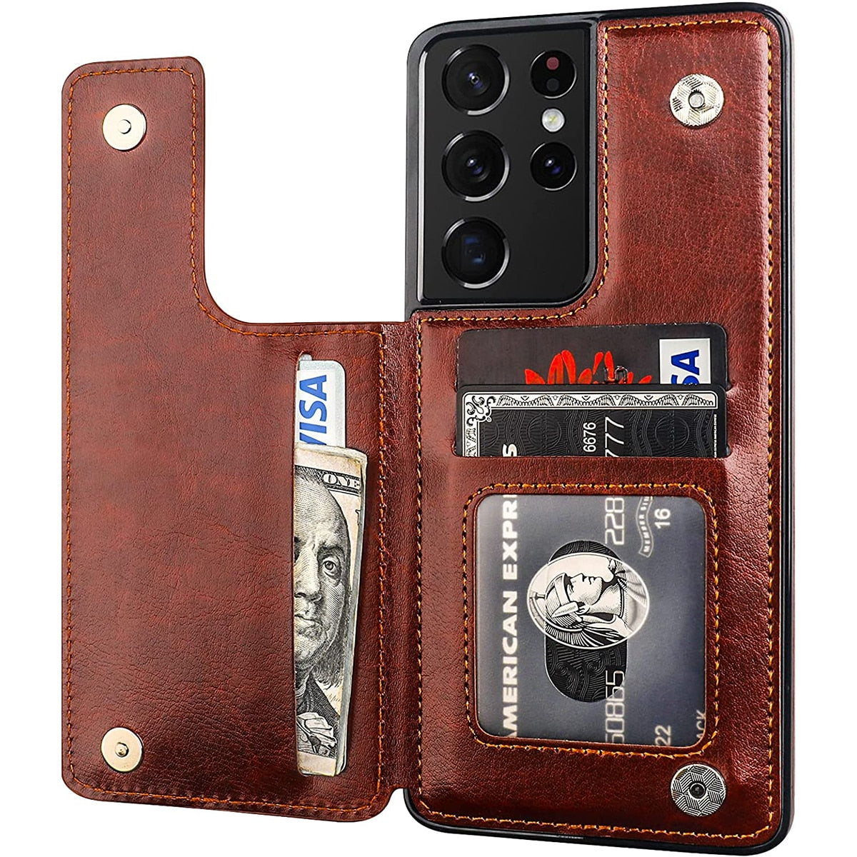 Luxury Slim Fit Leather Wallet Card Slots Shockproof Phone Case For Samsung Galaxy S21 Series