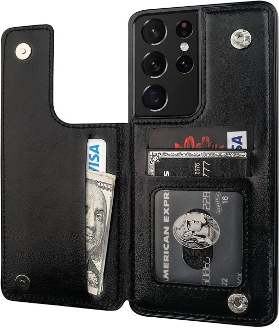 Luxury Slim Fit Leather Wallet Card Slots Shockproof Phone Case For Samsung Galaxy S21 Series