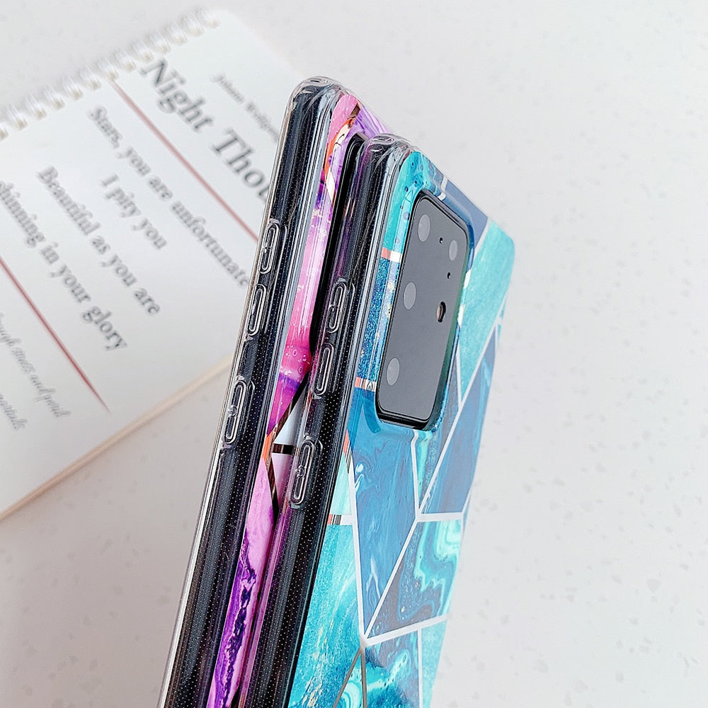 Plating Geometric Colorful Marble Phone Case For Samsung S22 Series