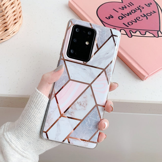 Plating Geometric Colorful Marble Phone Case For Samsung A12, A32 5G