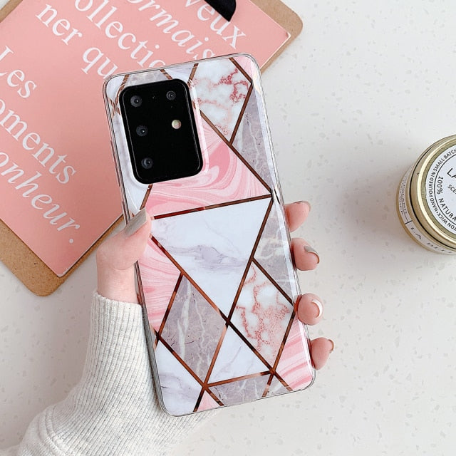 Plating Geometric Colorful Marble Phone Case For Samsung S22 Series