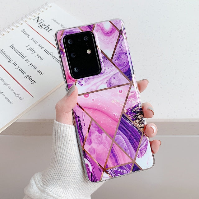 Plating Geometric Colorful Marble Phone Case For Samsung S22 Series