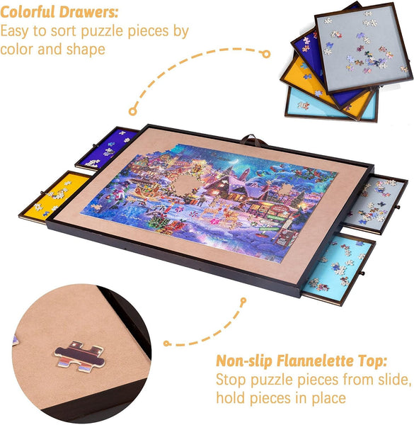 Lazy Susan Puzzle Table with Cover, Angle & Height Adjustment for Up to 1500 Pieces