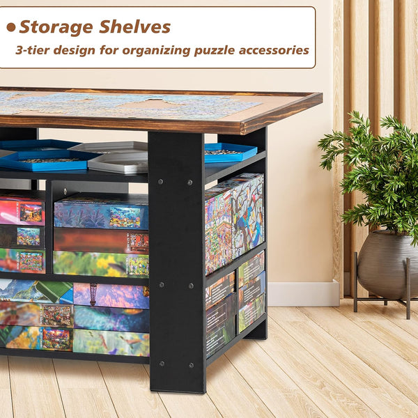 Storage Puzzle Tables with Shelves & Cover, Wooden Puzzle Table for 1500 Piece Puzzles, Puzzle Games Board, Puzzle Assembly Board
