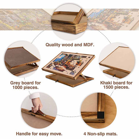 LAVIEVERT Wooden Jigsaw Puzzle Board Portable Puzzle Plateau Puzzle Storage  Puzzle Saver with Non-Slip Surface for Up to 1000 Pieces