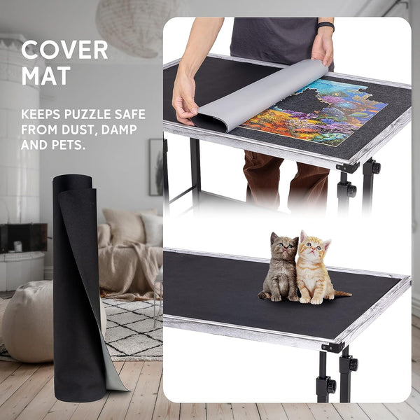 Jigsaw Puzzle Table with Legs 1500 Piece, Adjustable Puzzle Stand Up Board with 5 Tilting Angle & Height Adjustment,  Jigsaw Storage Board with Cover Mat