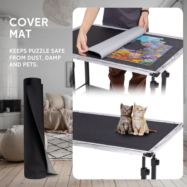 Jigsaw Puzzle Table with Legs 1500 Piece, Adjustable Puzzle Stand Up Board with 5 Tilting Angle & Height Adjustment, Jigsaw Storage Board with Cover Mat