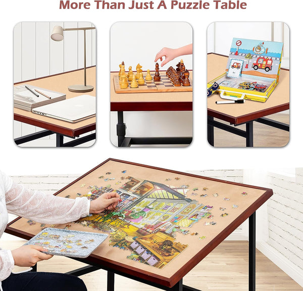 Puzzle Table with Legs Angle & Height Adjustable, Puzzle Board Easel with Open Storage Shelf, Large Tilting Table with 4 Rolling Wheels for Up to 1500 Piece Puzzles