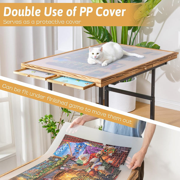 Jigsaw Puzzle Table with Legs 1500 Piece, Adjustable Height Puzzle Table  with 5 Drawers & Protective Cover, Jigsaw Tilting Table with 3 Angles Adjustment