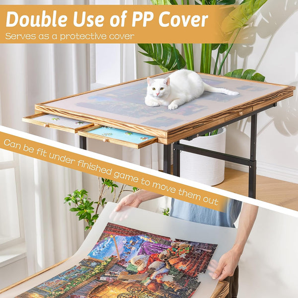 Jigsaw Puzzle Table with Legs 1500 Piece, Adjustable Height Puzzle Table with 5 Drawers & Protective Cover, Jigsaw Tilting Table with 3 Angles Adjustment