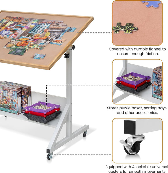 Jigsaw Puzzle Table with Angle & Height Adjustment,Puzzle Board with Cover for Up to 1500 Pieces
