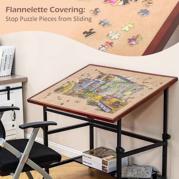 Lavievert Adjustable Wooden Puzzle Board Easel, Portable Tilting Puzzle Table with Non-Slip Flannelette Work Surface for Puzzles Up to 1,500 Pieces